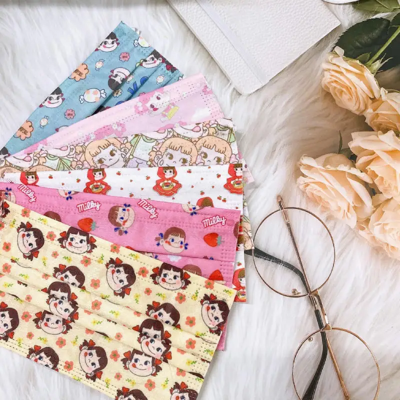 

50Pcs Kawaii Anime Fujiya Series Cute Print Mask Disposable Protective 3 Layers Facemask Cartoon Dust Mask Boy Girl Gift No Box
