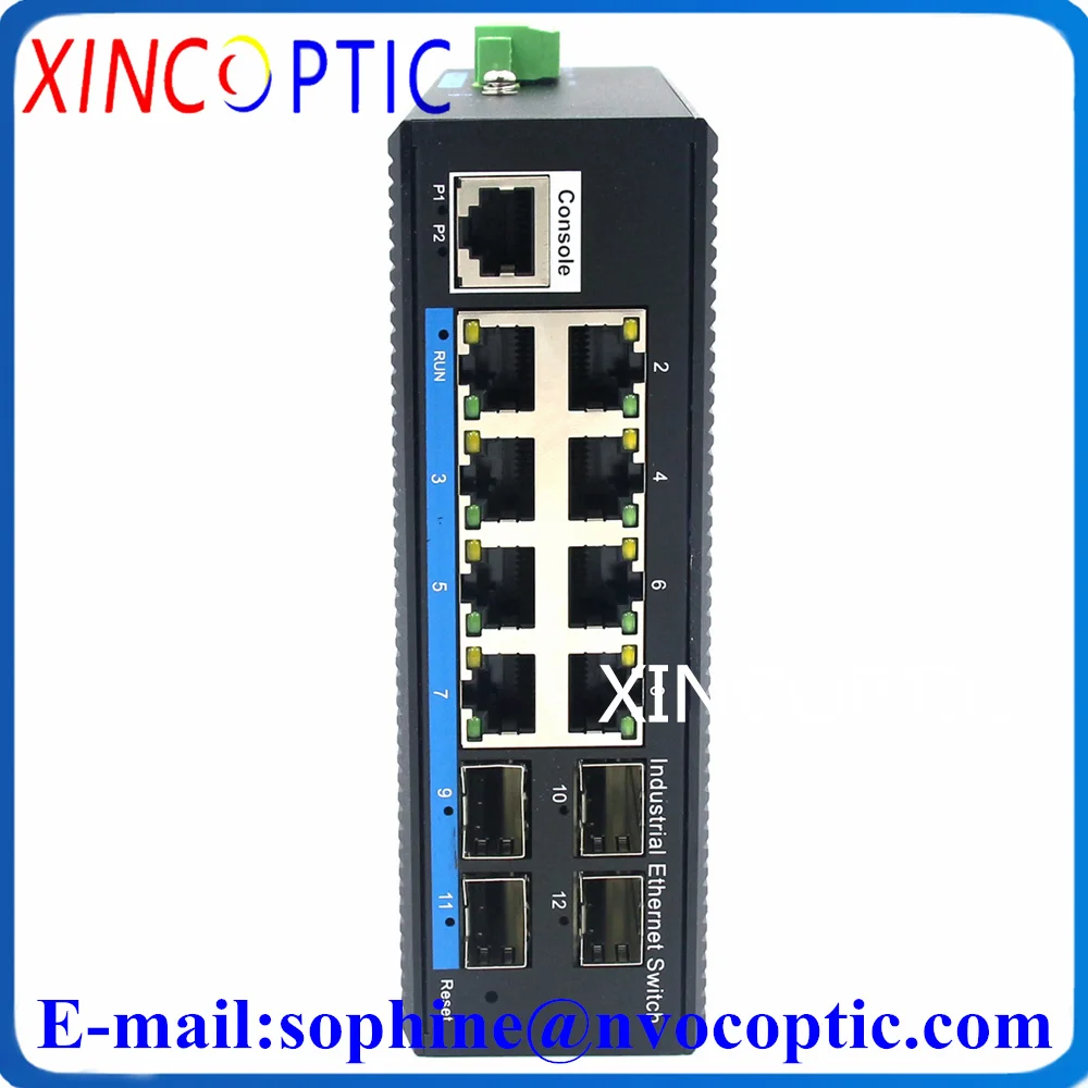 8 портов 10/100/1000BASE-TX + 4G SFP управляемый промышленный коммутатор, 4 FX до 8*100/1000M TX волоконный Ethernet-конвертер