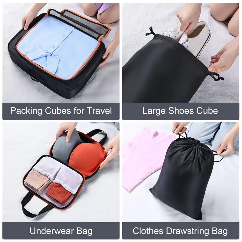 Packing Cubes for Suitcase, Travel Suitcase Organizer Bags Set, 8 Pcs Portable Luggage Storage Bags with Handle and Mesh, Lightw