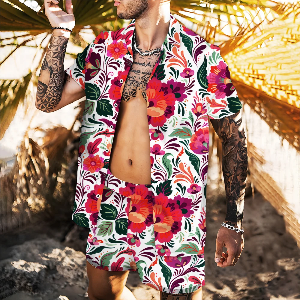 

2022 Summer New Top Short Sleeve Floral Shirt 3d Hawaiian Beach Vacation Fashion Trend Loose Print Retro Port Stylesur