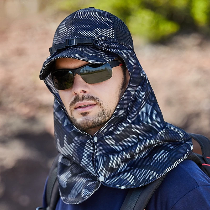 

Outdoor Camouflage Print UV Sun Hat Wide Brim Fishing Cap Sun Protection and Neck Flap with Face Mask for Travel Hiking Hat Caps