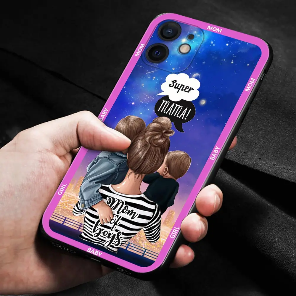 Cover For iPhone 14 13 12 Pro Max 11 XS Max XR X 12Mini 7 8 6 Plus 2020 TPU Fundas Soft Case Super Mom Baby Girl Boy