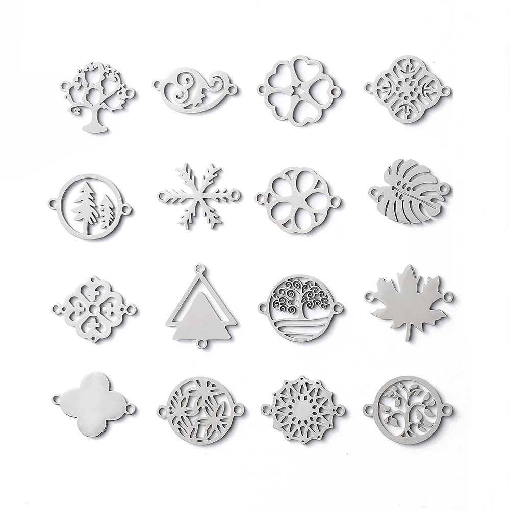 

5 Piece Diy Jewerly Component Stainless Steel Connector Link Christmas Tree Maple Leaf Palm Paisley Pattern Accessories Findings