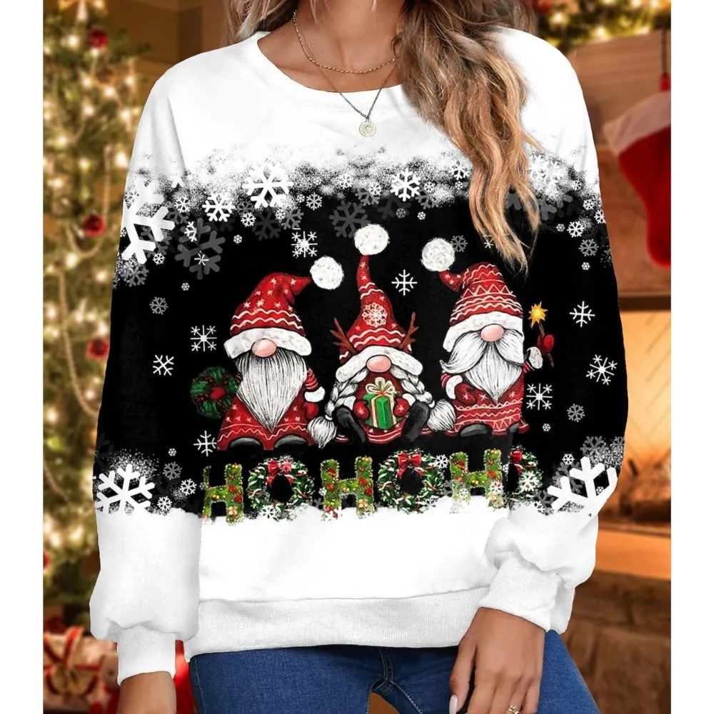 

New Women's Christmas Printed Sportshirts Ladies Casual Long Sleeved Round Neck Pullover Hoodie Tops Autumn Winter Roupas