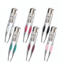 led eyebrow tweezers oblique tip eyebrow trimming clip stainless steel eye hair removal clamp false eyelashes curler makeup tool