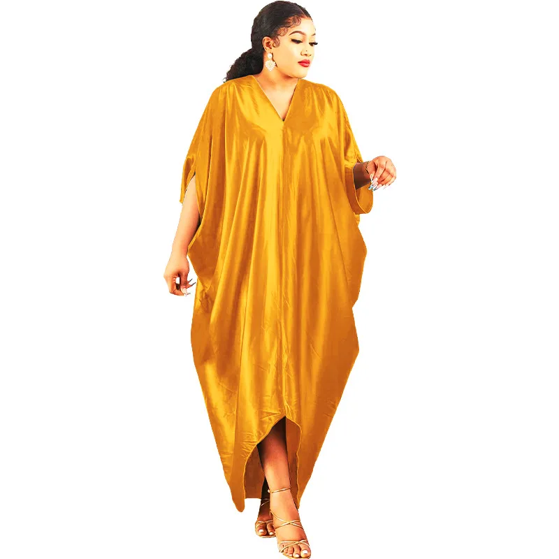 2022 Spring New African European And American Multi-Solid Color Plus Size Muslim Women's V-neck Dress