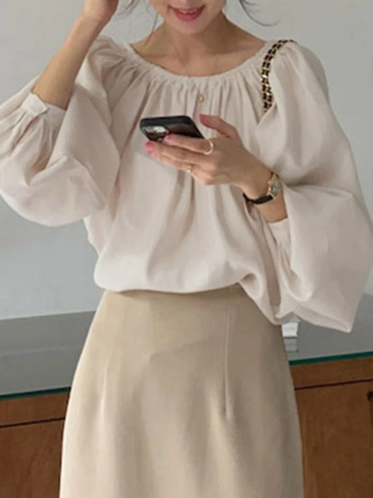 

VONDA Vintag Long Sleeve Baggy Casual Solid Blouses Oversized Femme O-Neck Spring Chiffon Blusa Tops Women Office Chemise 2022