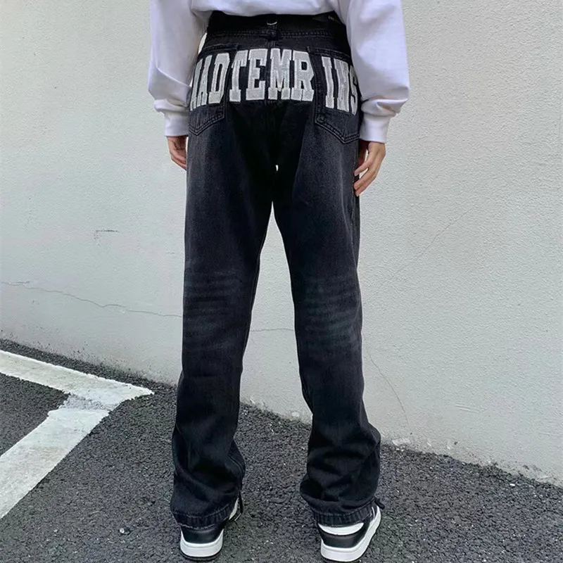 2022 Dark Streetwear Letter Embroidery Black Vintage Men Baggy Jeans Pants Hip Hop Straight Y2K Denim Trousers Pantalones Hombre
