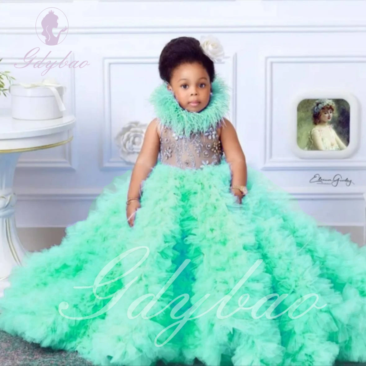 Желтое многослойное платье с цветочным узором для девочек на свадьбу тюлевое