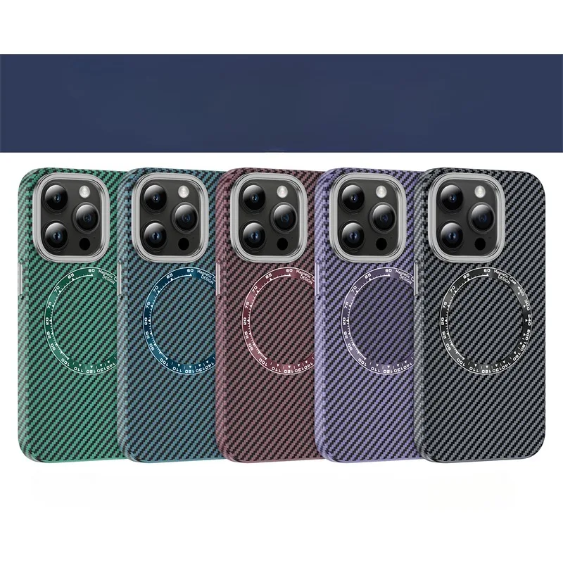 

Роскошный Магнитный чехол из углеродного волокна с циферблатом для iPhone 14 13ProMax 14 Pro для Magsafe, Беспроводная зарядка, задняя крышка с кольцом для объектива из сплава