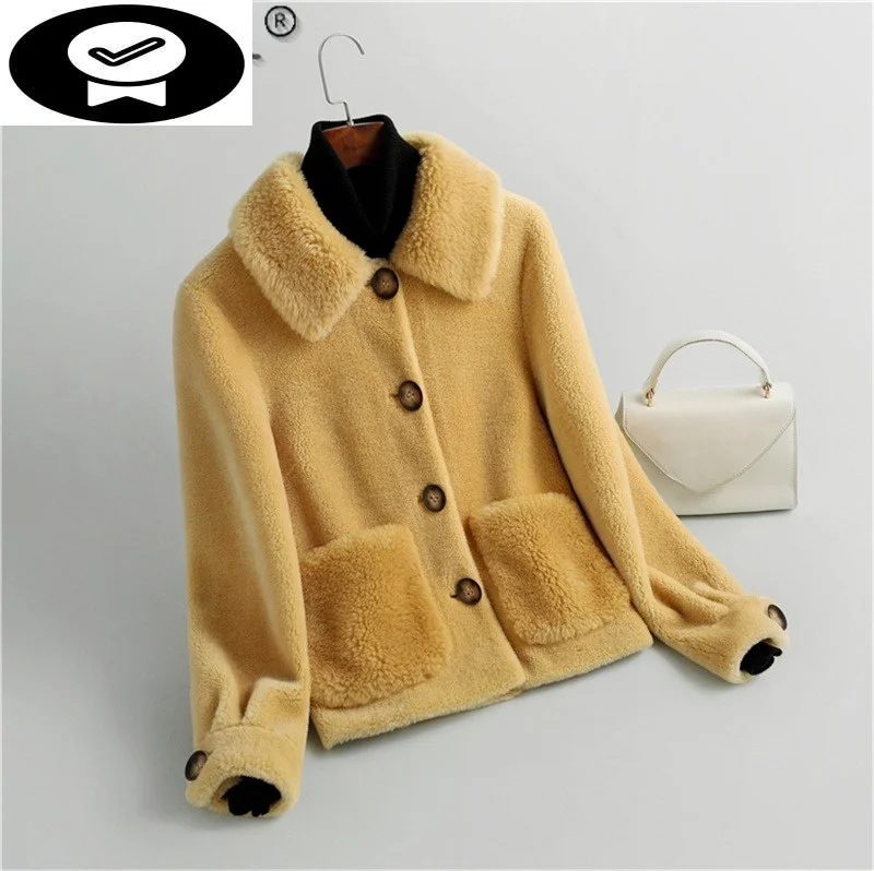 

Sheep Winter 100% Real Shearing Coat Female Autumn 2023 Short Wool Jacket Korean Women's Clothing Jaqueta Feminina Gxy638