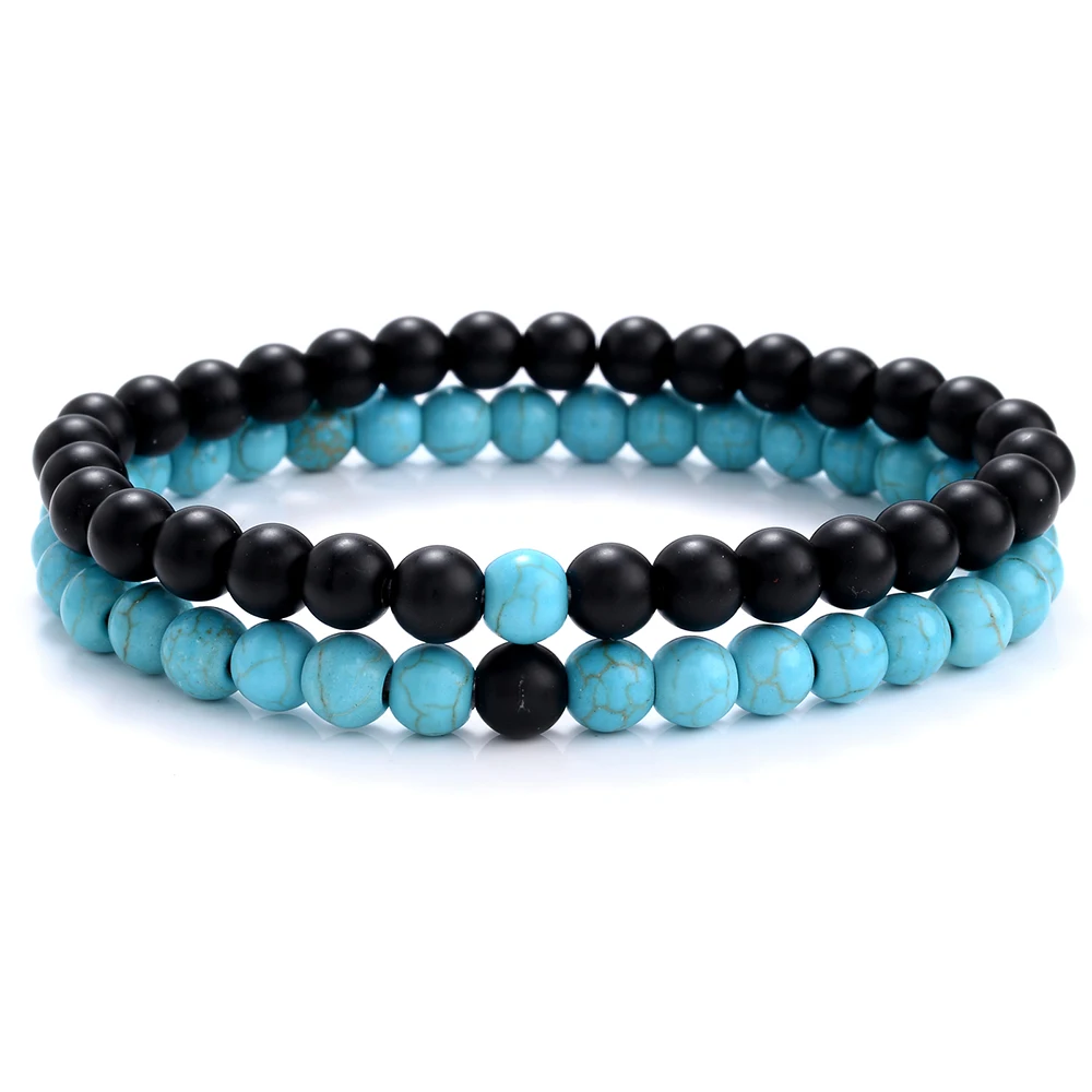 2 шт./лот Парные браслеты 6 мм Лава Бирюзовый тигровый глаз браслет с бусинами для