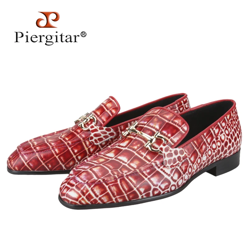 Мужские лоферы Piergitar Classic Model Gold Horsebits красные и светло-зеленые тапочки без