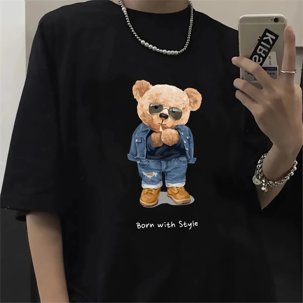

100% Cotton Lighter Bear Casual O-neck Loose Top Short-sleeved T-shirt Kpop Plus Size T-shirt Men's And Women's Tops XS-2XL