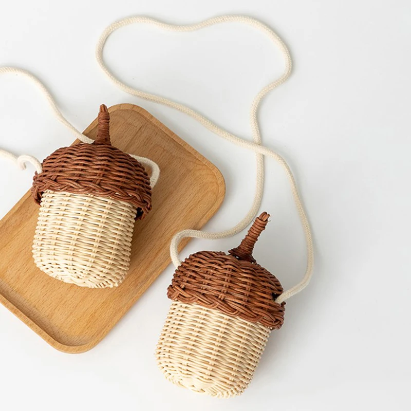 

Мини-сумка из ротанга 1 шт., компактная декоративная плетеная Сумочка на плечо в винтажном стиле для малышей