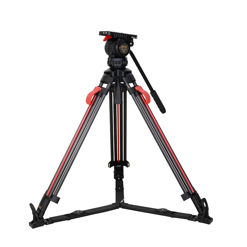 Фото Новейший профессиональный штатив Jiepai V6 CF-S для видеокамер и DSLR-камер, сверхпрочный, с фиксацией в один клик, из углеродного волокна, с флюидной головкой №2