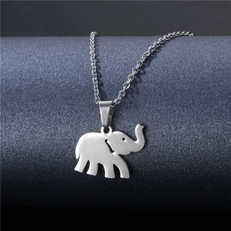 

Rinhoo Stainless Steel Cute Elephant Animal Pendant Necklace for Women Fashion Silver Color Clavicle Chain Necklaces Jewelry