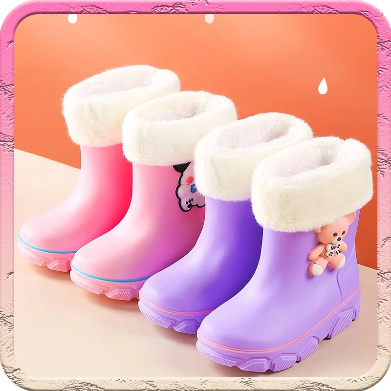 Детские непромокаемые сапоги плюшевая обувь с милым мультяшным медведем