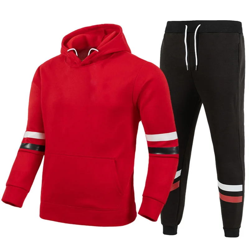 2023Men's casual sportswear, spring and autumn new men's fashion hooded color-coded casual suit 2 sets