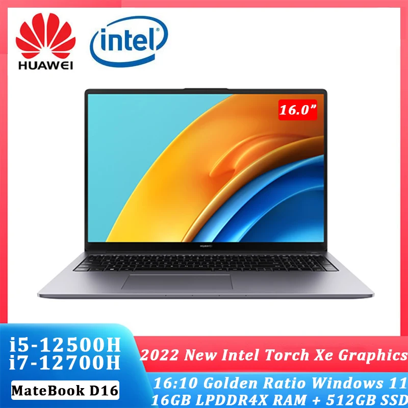 

HUAWEI MateBook D 16 Laptop 2022 New 12th Intel Core i5-12500H/i7-12700H 16GB RAM 512GB SSD 16.0-inch Full Screen Slim Notebook