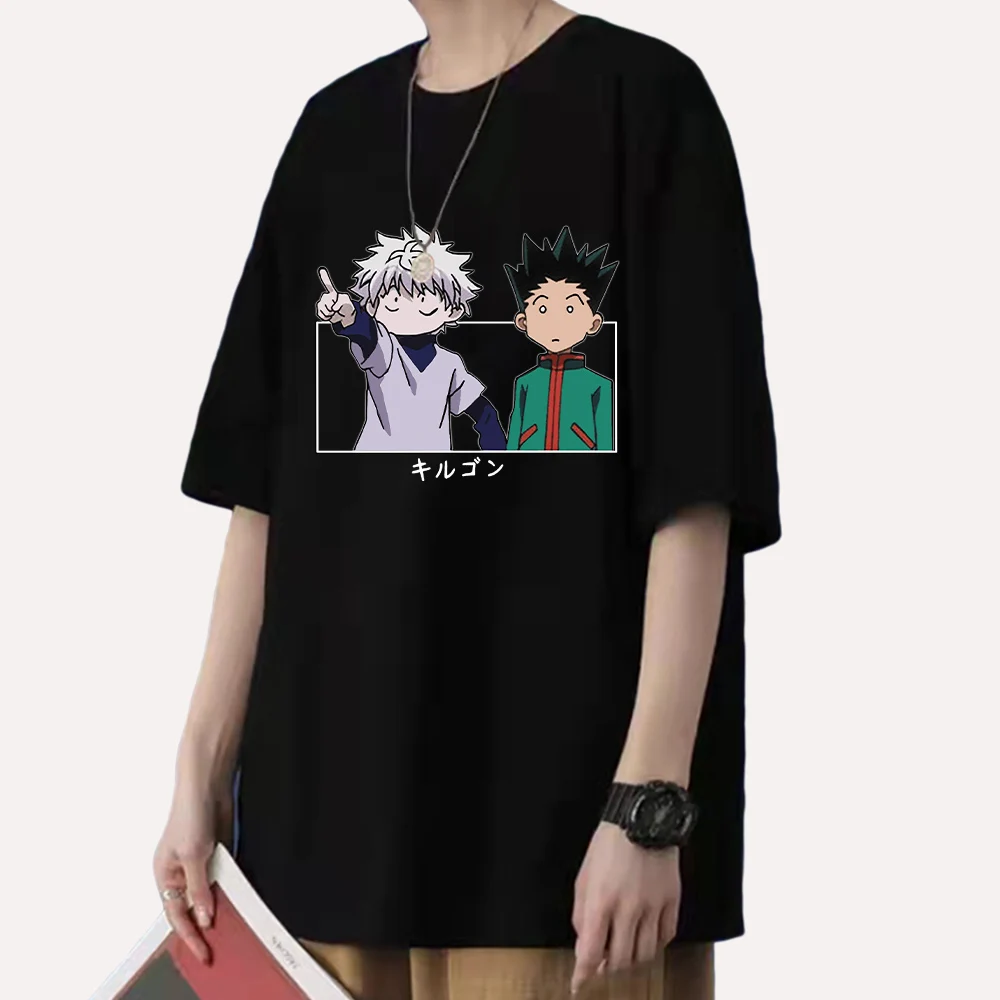 Killua Tshirt Gon gömlek % 100% pamuk grafik t-shirt Korean moda kadın tee Anime baskı elbise Hunter X Hunter t shirt hxH