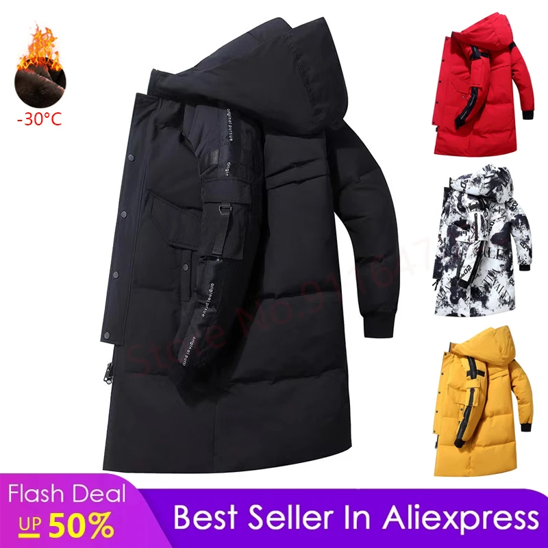 Men Down Jackets Harajuku Fashion Hooded Down Coats Mid-length Men's 90% White Duck Down Winter New Parkas Clothing Male Jackets