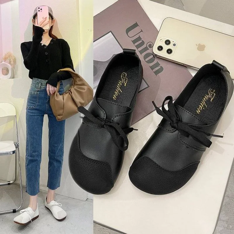 

Shoes for Women 2023 Casual Flat Ladies Summer Footwear Moccasins Flats Round Toe Black with Straps Quick Delivery Beau Today 39