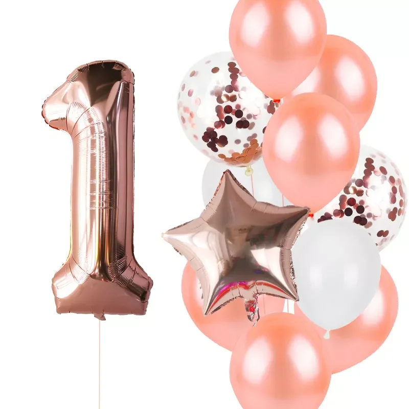 

New Rose Gold Balloons 40inch Number Balloons Confetti Balloon Set Birthday Party Decorations Kids Girl 1 2 3 Old Year Globos