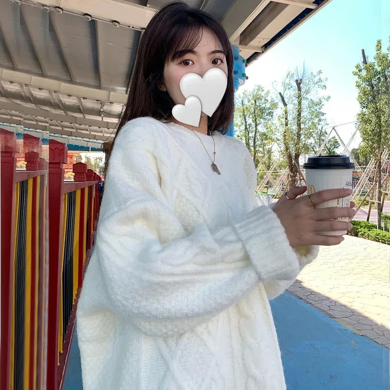 

Winter Jumpers Women O-Neck Twisted Knitted Sweater Casual Oversized Pullovers Long Sleeve Vintage Korean Streetwear Knit