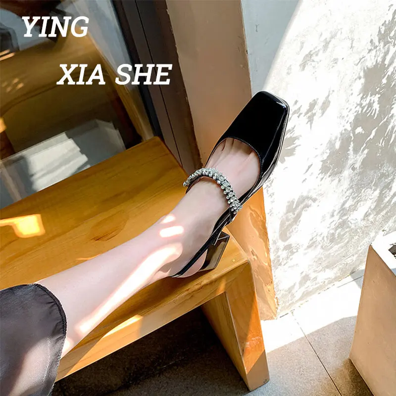 

High quality women's shoes New chunky summer sandals Rhinestone chain fashion heels