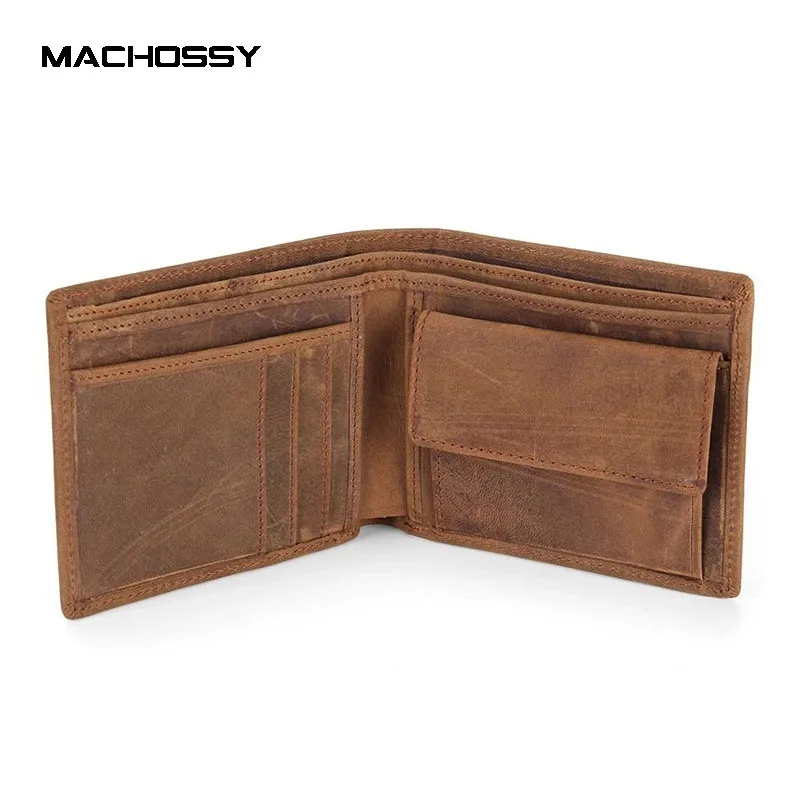 

Vintage Genuine Leather Mens Wallets Crazy Horse Leather Men Wallet Coin Pocket and Card Holder High Quality Purses for Male