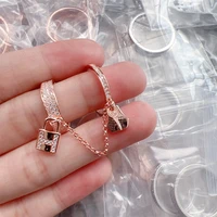 new 925 silver lock key two in one ring womens fashion ins double finger diamond ring set ring