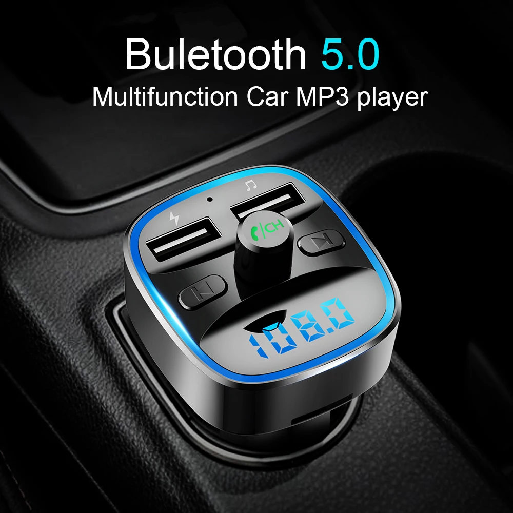 

CDEN FM Transmitter Bluetooth 5.0 Hands Free Car Kit MP3 Music Player U Disk TF Card Receiver USB Car Charger Fast Charging