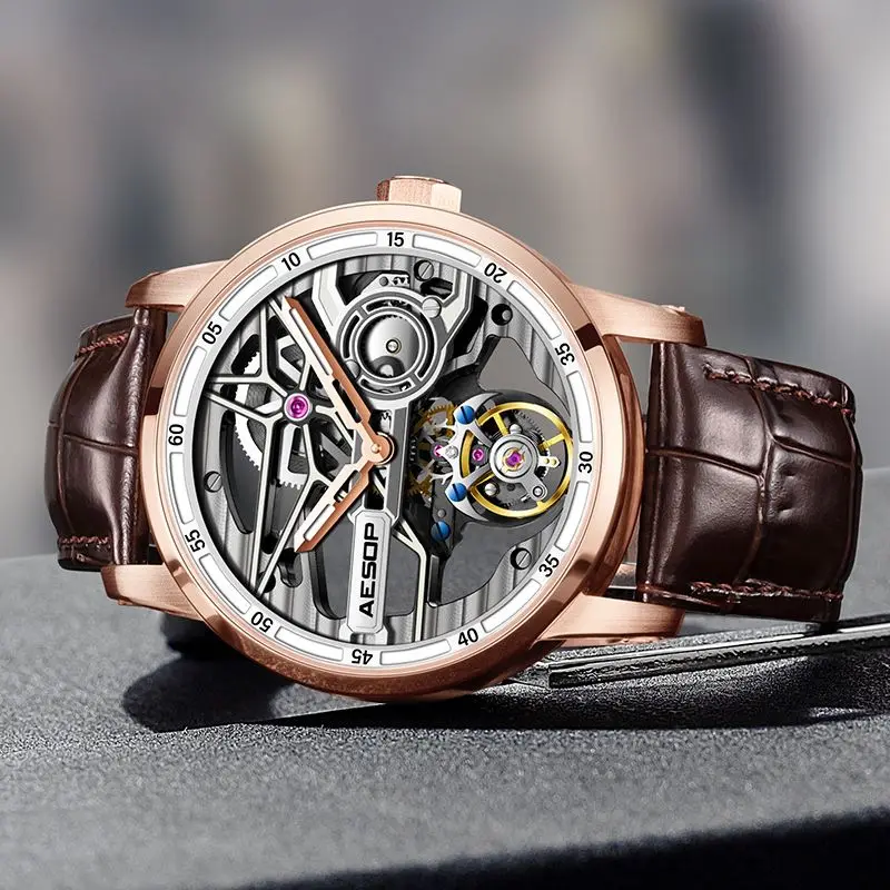 AESOP 7053 летающие часы с турбийоном для мужчин механические водонепроницаемые