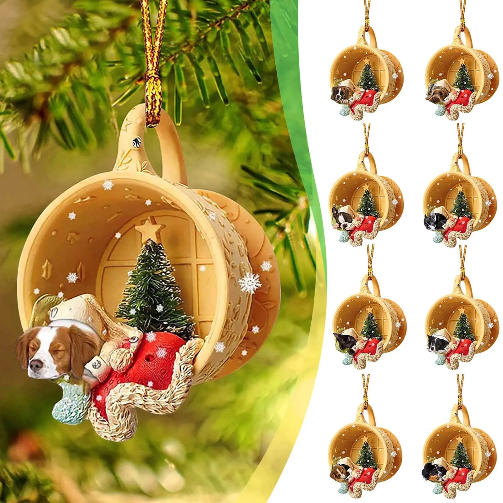 Рождественский Орнамент Кружка Рождественская Шапка Собака Эльф Подвеска На