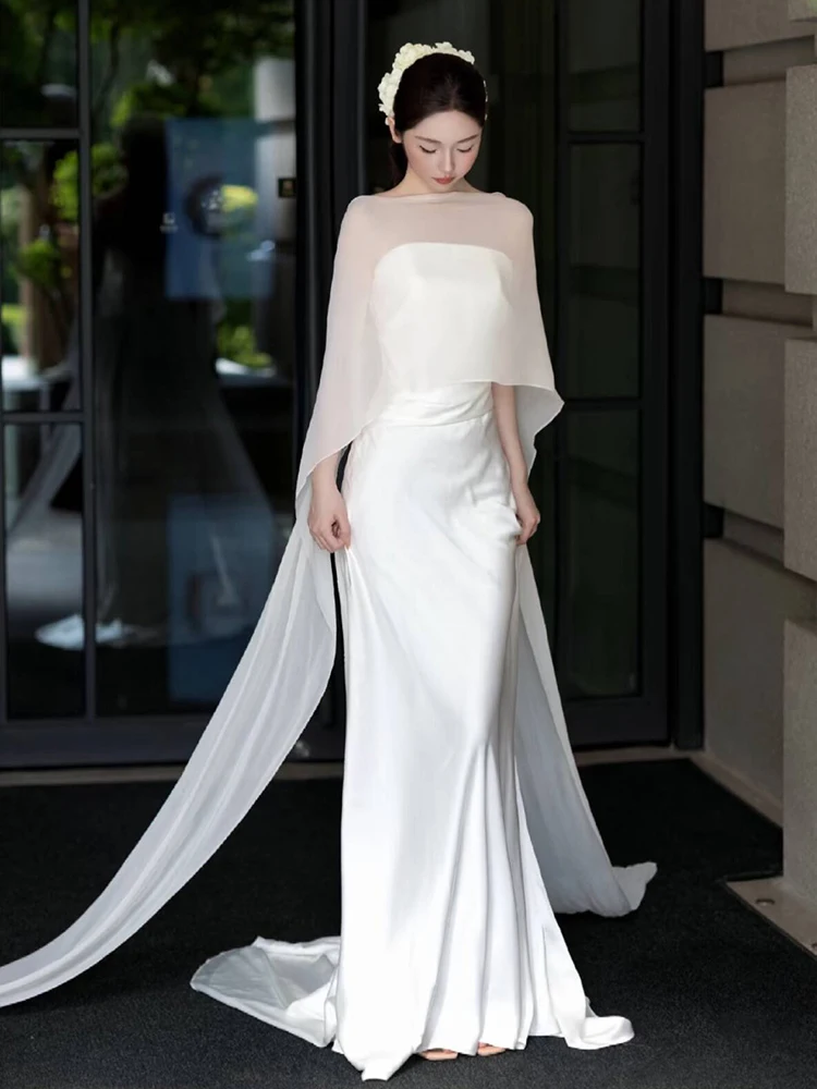 White Satin Light Wedding Dress Simple High Sense Bride Sleeveless Engagement Guest dresses Get Certificate Welcome Morning G...