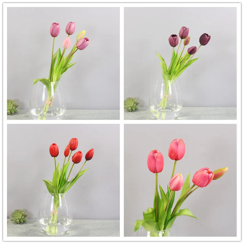 Ramo de tulipanes de silicona de lujo, Flores Artificiales decorativas para sala...