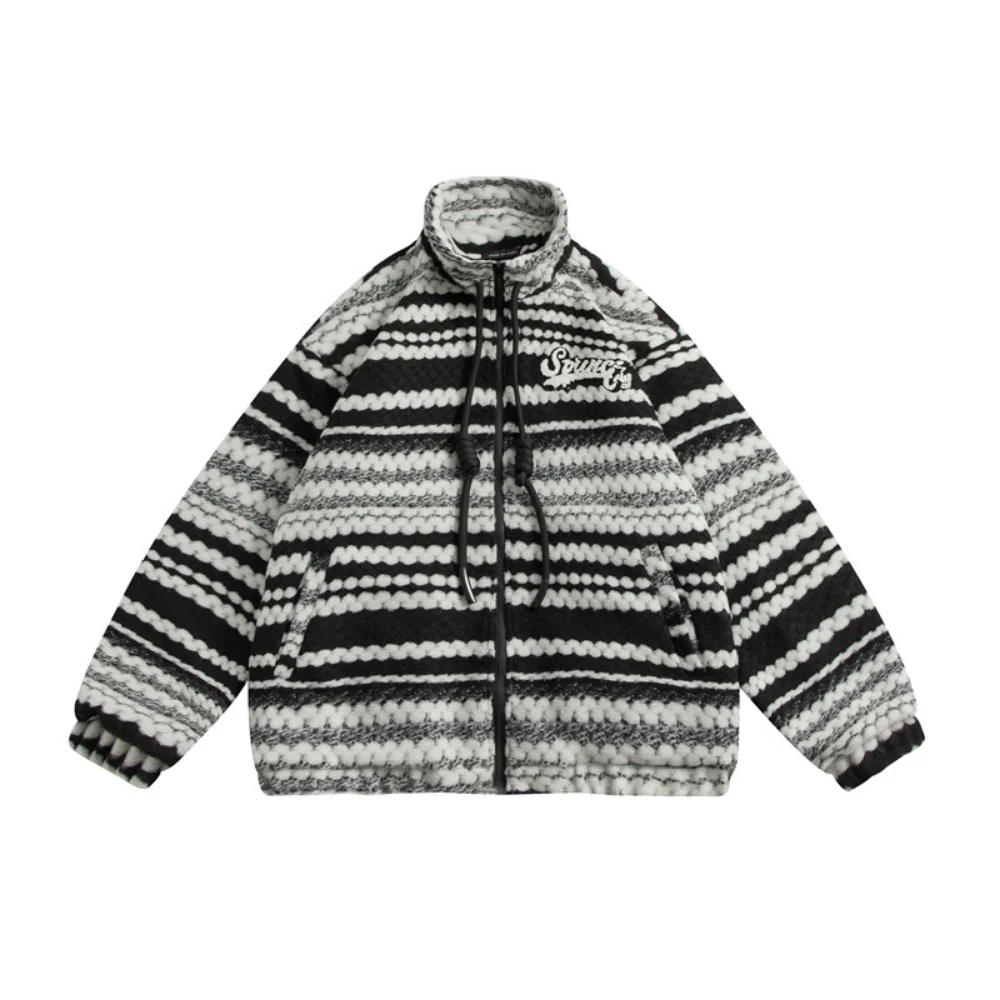 Covrlge Coloured-collared Men's Winter Warm Coat New Top Thick Striped Parka for Men Casual Trend Couples Streetwear Male MWM147