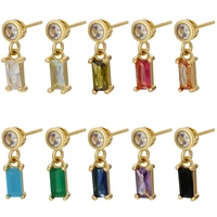 multi color optional copper material zircon colored diamond rectangular pendant earrings wholesale fashion simple earrings