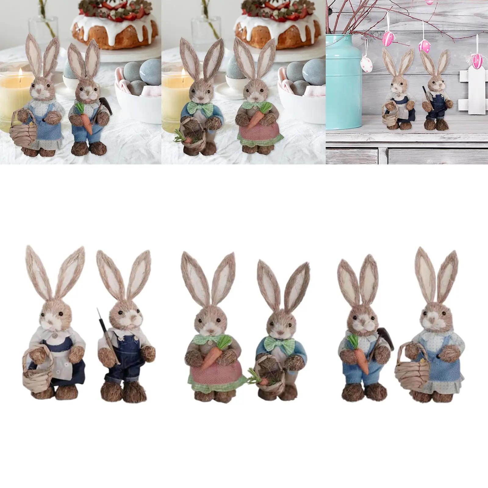 

6x Straw Easter Rabbit Ornaments Crafts Bunny Figurines for Desktop Festival Outdoor