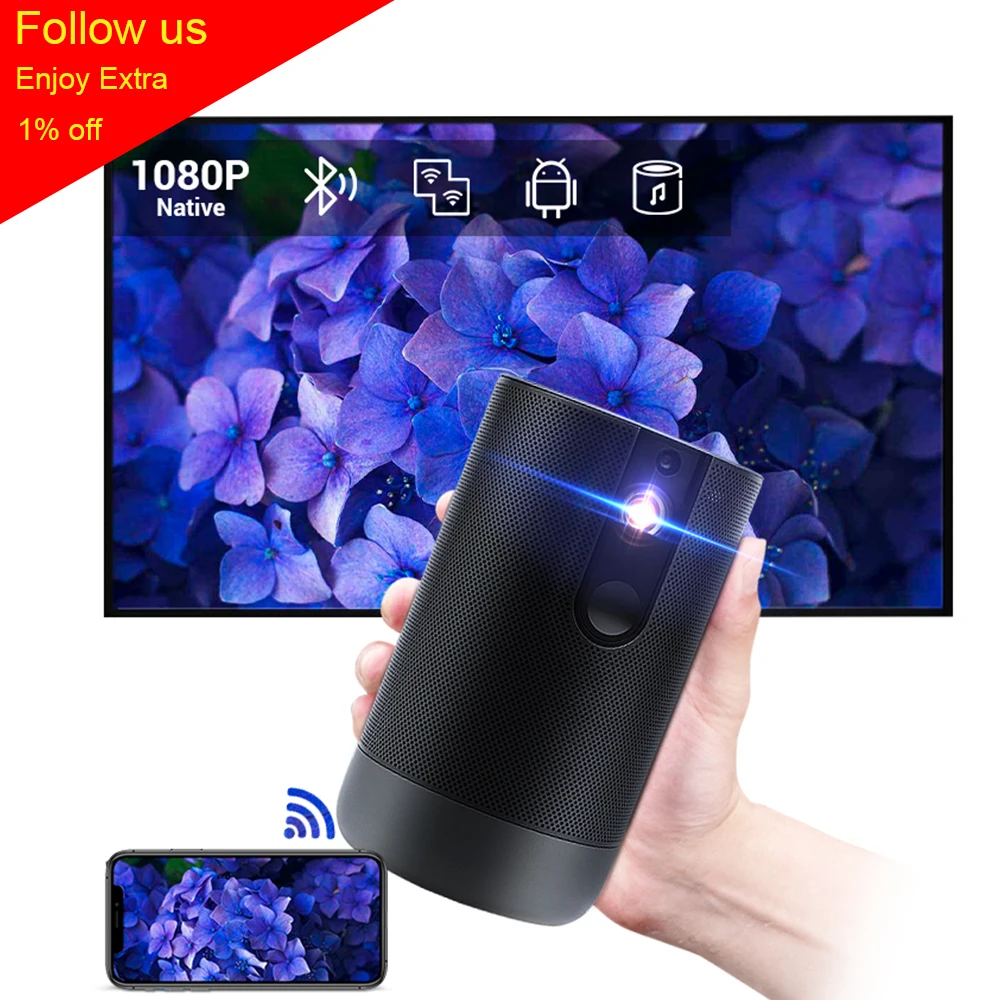 

WEMI 4k Mini Projectors Home Theater Smart Full HD Dual Wifi Android DLP Projection D029