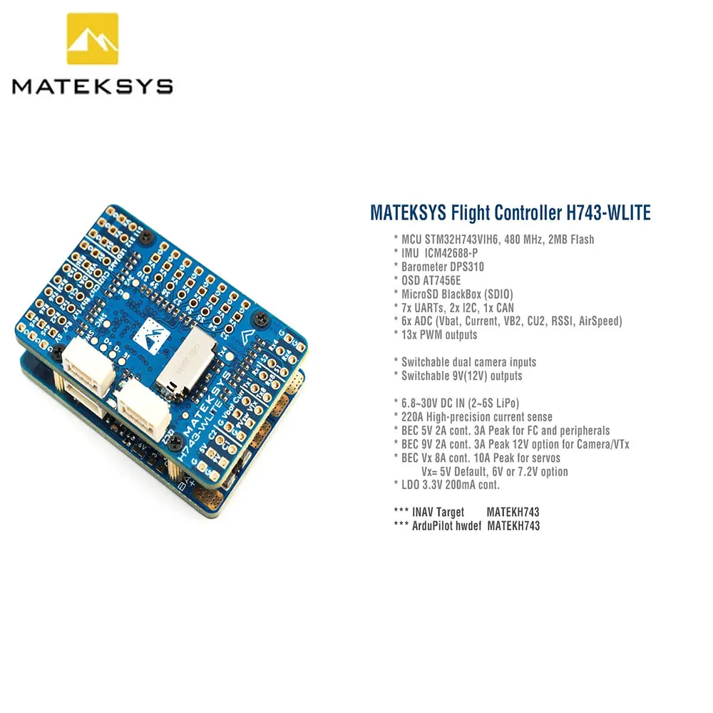 Система управления полетом MATEK Φ Встроенный OSD 2-6S LiPo Lite ArduPilot INAV для
