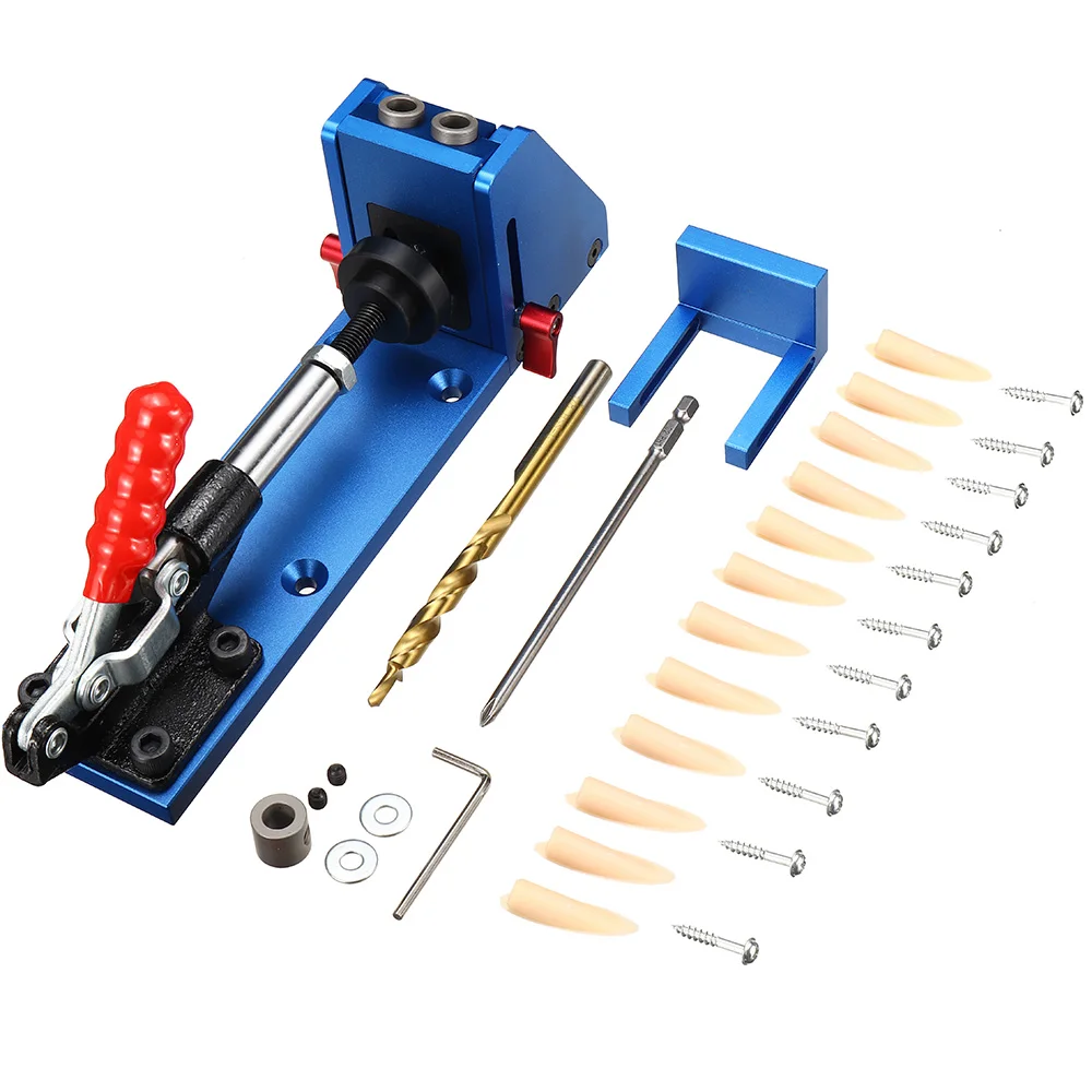 Upgrade Mini Pocket Hole Jig Wood Toggle Clamps with Drilling Bit Hole Puncher Locator Kit Working Carpenter Diagonal Puncher
