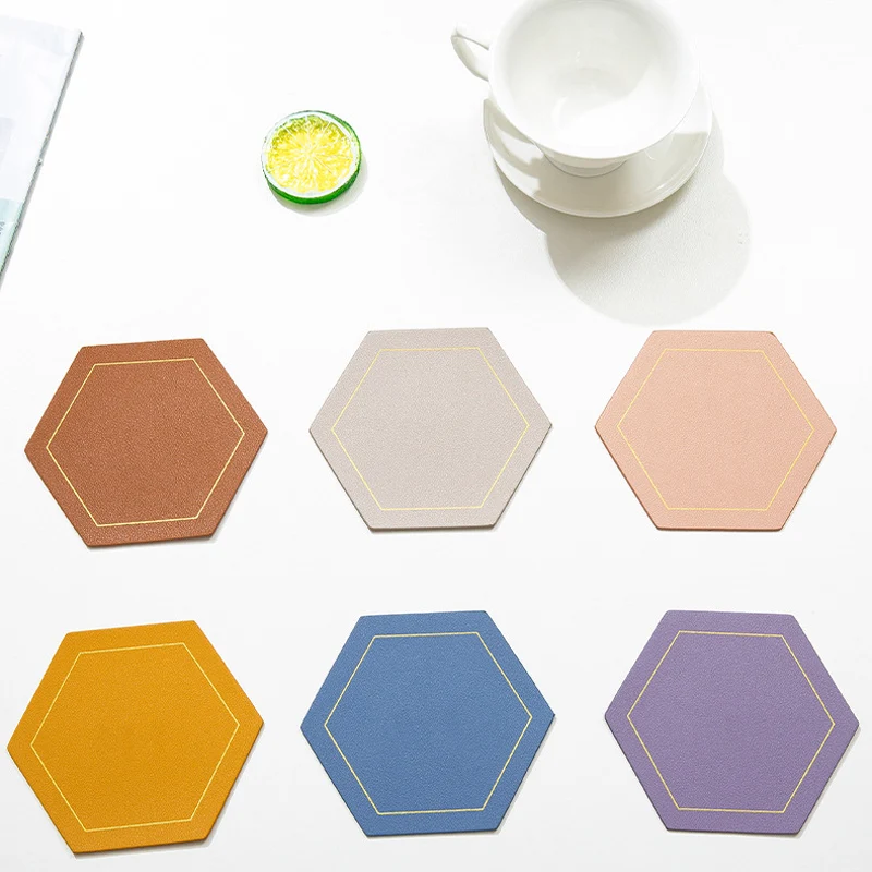 

1Pcs Candy Color PU Leather Coasters Table Decoration Pad Waterproof Non-slip Heat Insulation Tea Coffee Cup Mat Kitchen Gadgets