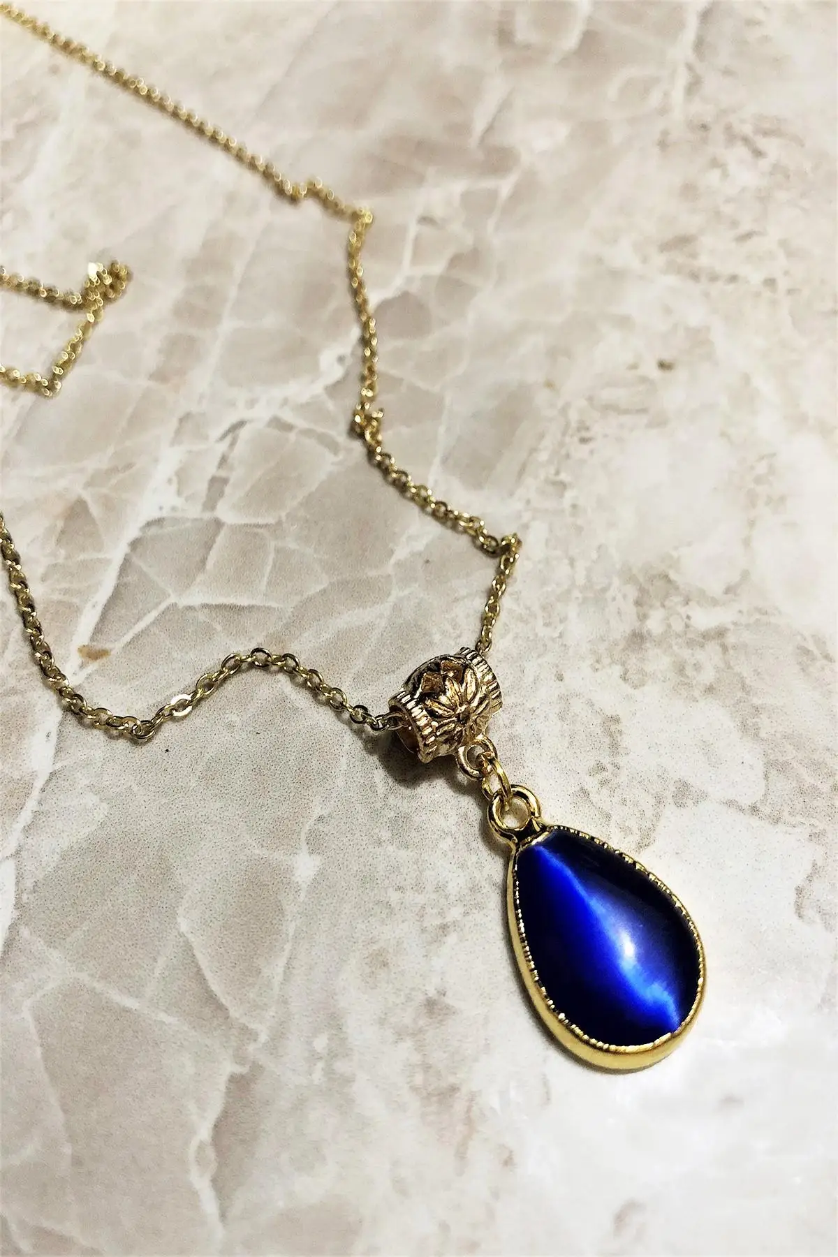 

Natural Cat 'S Eye Stone Gold Plated Handmade Women Necklace Tkrb67