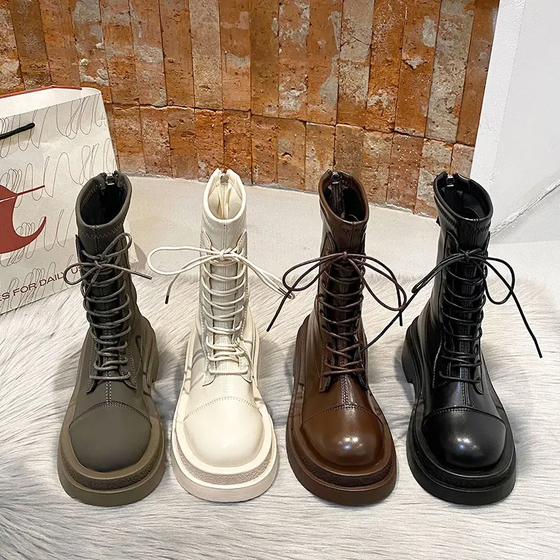 

Женские резиновые ботинки на шнуровке, с круглым носком, на плоской подошве