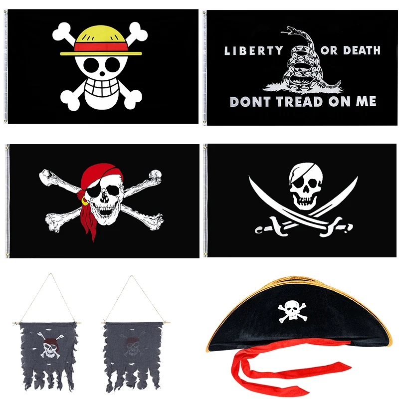 

1 шт. пиратский флаг, флаг с черепом, Холщовый баннер для Хэллоуина, украшения для вечеринки, Пиратская шапка, шапка, костюм для косплея, Кепка