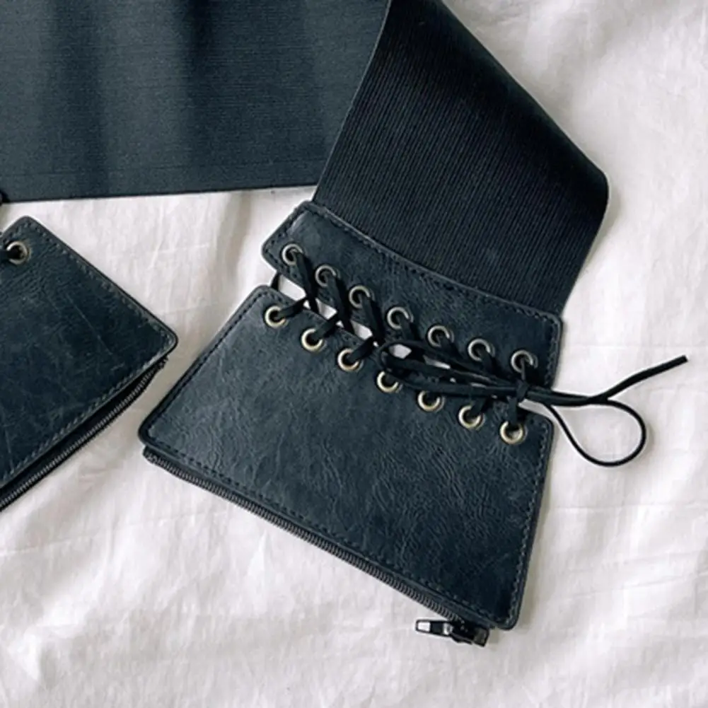 

Women Waist Belt Widened Lace Up Tie Vintage Design Zipper Closure Elastic Faux Leather Lady Waist Corset Belt for Daily Life