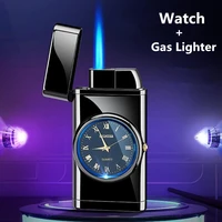 new creative watch and blue flame lighter refillable butane gas outdoor windproof cigarette lighter mens smoking gift