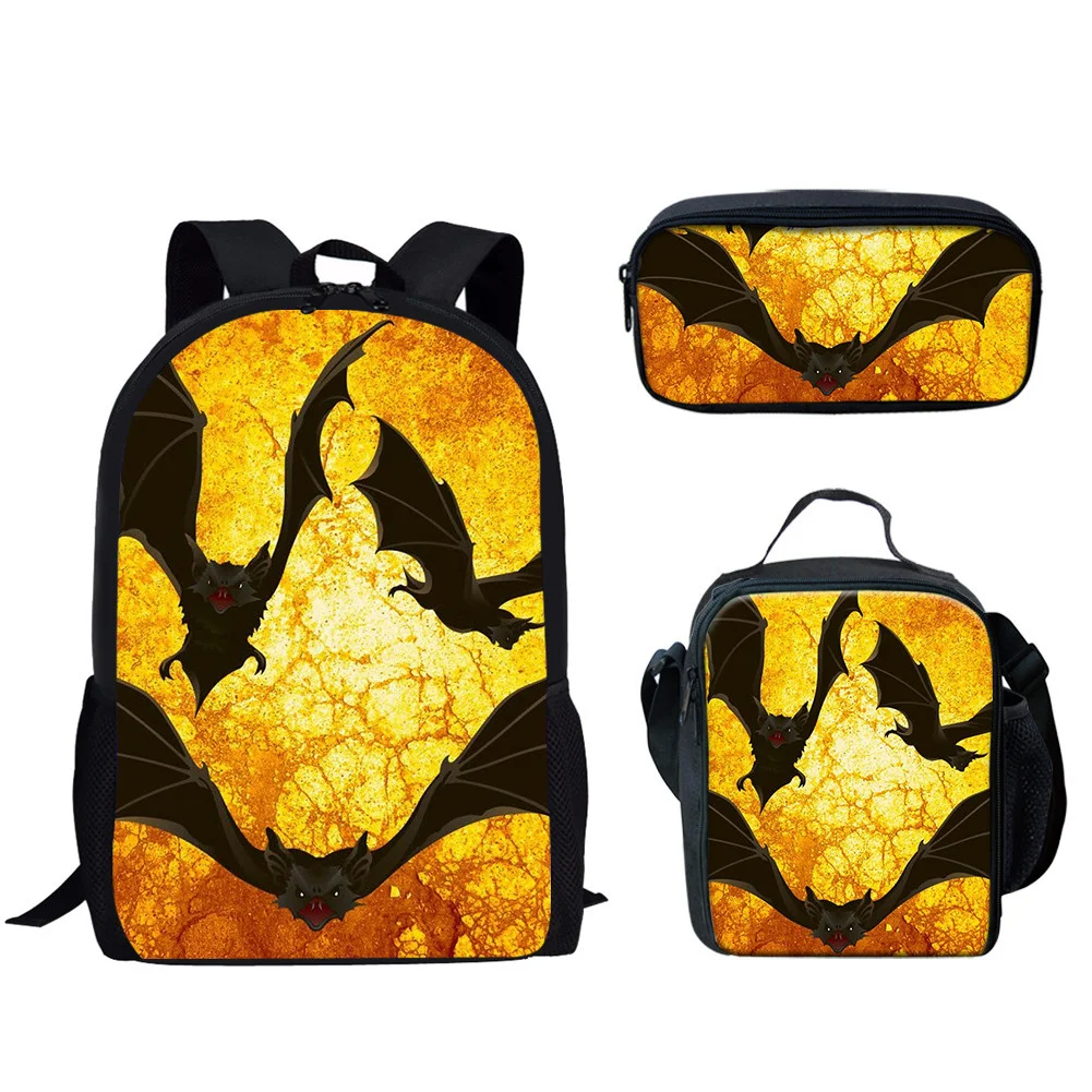 Новое поступление, рюкзак для начальной школы, 3 шт., подарочный набор на Хэллоуин для детей, школьные рюкзаки с принтом летучая мышь, рюкзак